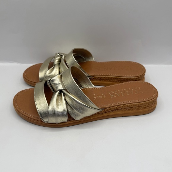 Italian Shoemakers Women 8.5 M Gold Metallic Braided Slides Sandals Italy Shoes - Picture 2 of 9